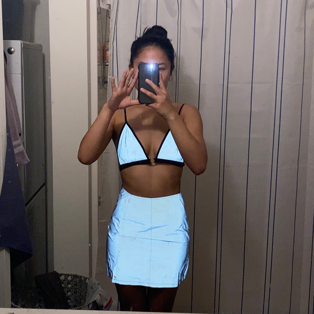 Reflective Bikini Top and Skirt Set